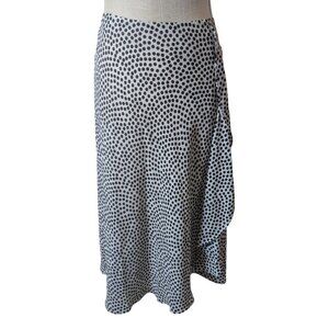 DKNY White Black Polka Dot Semi Sheer Midi Skirt w/ Ruffle
